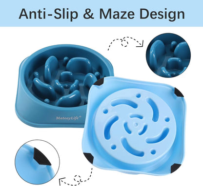 Slow Feeder Dog Bowls 2PCS, Non Slip Cat Food Bowls, Bloat Stop Maze Dishes, Interactive Feeder for All Breeds 2 Cup Lightblue&Darkblue