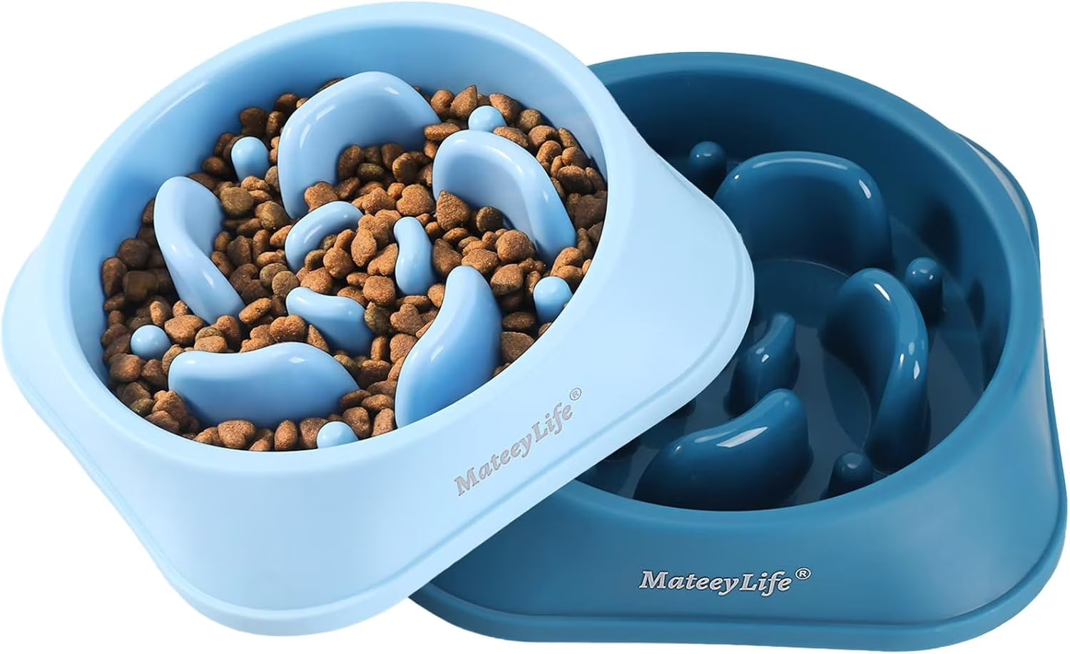 Slow Feeder Dog Bowls 2PCS, Non Slip Cat Food Bowls, Bloat Stop Maze Dishes, Interactive Feeder for All Breeds 2 Cup Lightblue&Darkblue
