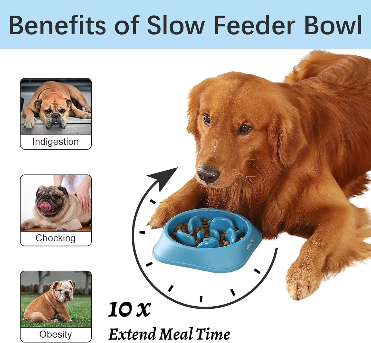 Slow Feeder Dog Bowls 2PCS, Non Slip Cat Food Bowls, Bloat Stop Maze Dishes, Interactive Feeder for All Breeds 2 Cup Lightblue&Darkblue