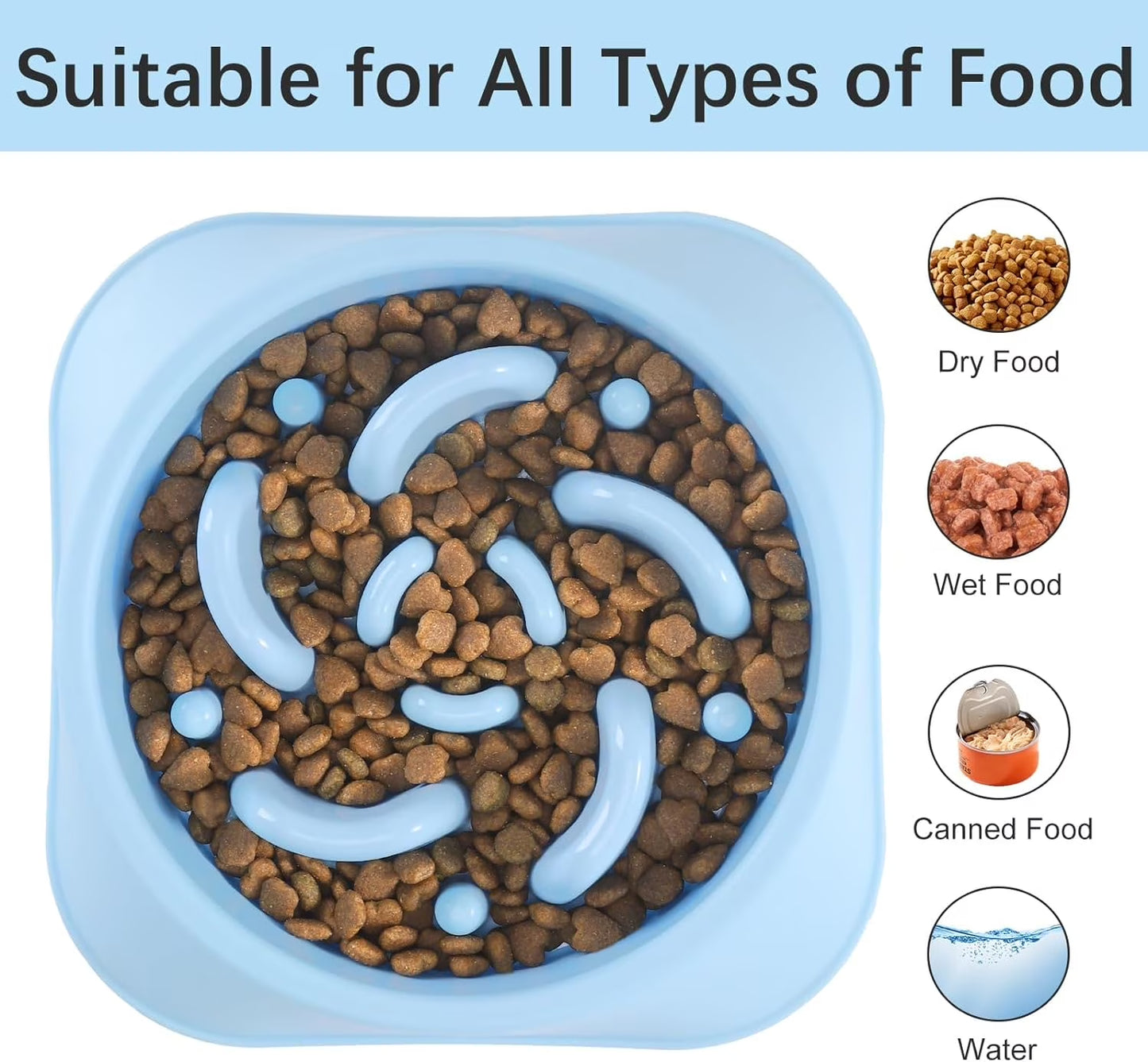 Slow Feeder Dog Bowls 2PCS, Non Slip Cat Food Bowls, Bloat Stop Maze Dishes, Interactive Feeder for All Breeds 2 Cup Lightblue&Darkblue