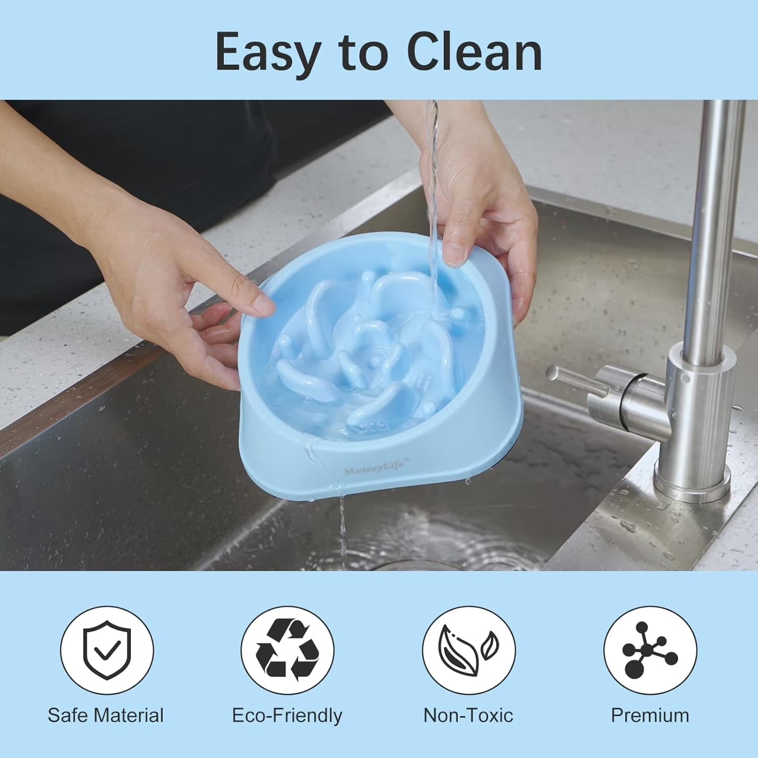 Slow Feeder Dog Bowls 2PCS, Non Slip Cat Food Bowls, Bloat Stop Maze Dishes, Interactive Feeder for All Breeds 2 Cup Lightblue&Darkblue