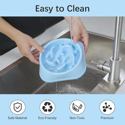Slow Feeder Dog Bowls 2PCS, Non Slip Cat Food Bowls, Bloat Stop Maze Dishes, Interactive Feeder for All Breeds 2 Cup Lightblue&Darkblue