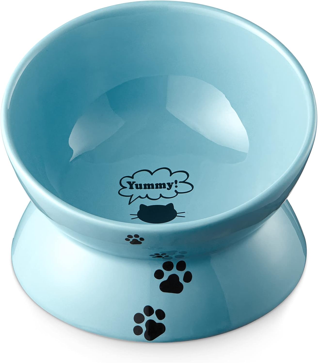Elevated Cat Food Bowl, Ceramic Raised Bowl, Tilt Angle Protects Cat'S Spine, anti Vomiting Dish, Backflow Prevention, Lake Blue